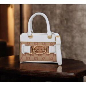 NWT Bebe Y2K Leilani Almond White Monogram Mini Satchel Crossbody Bag
